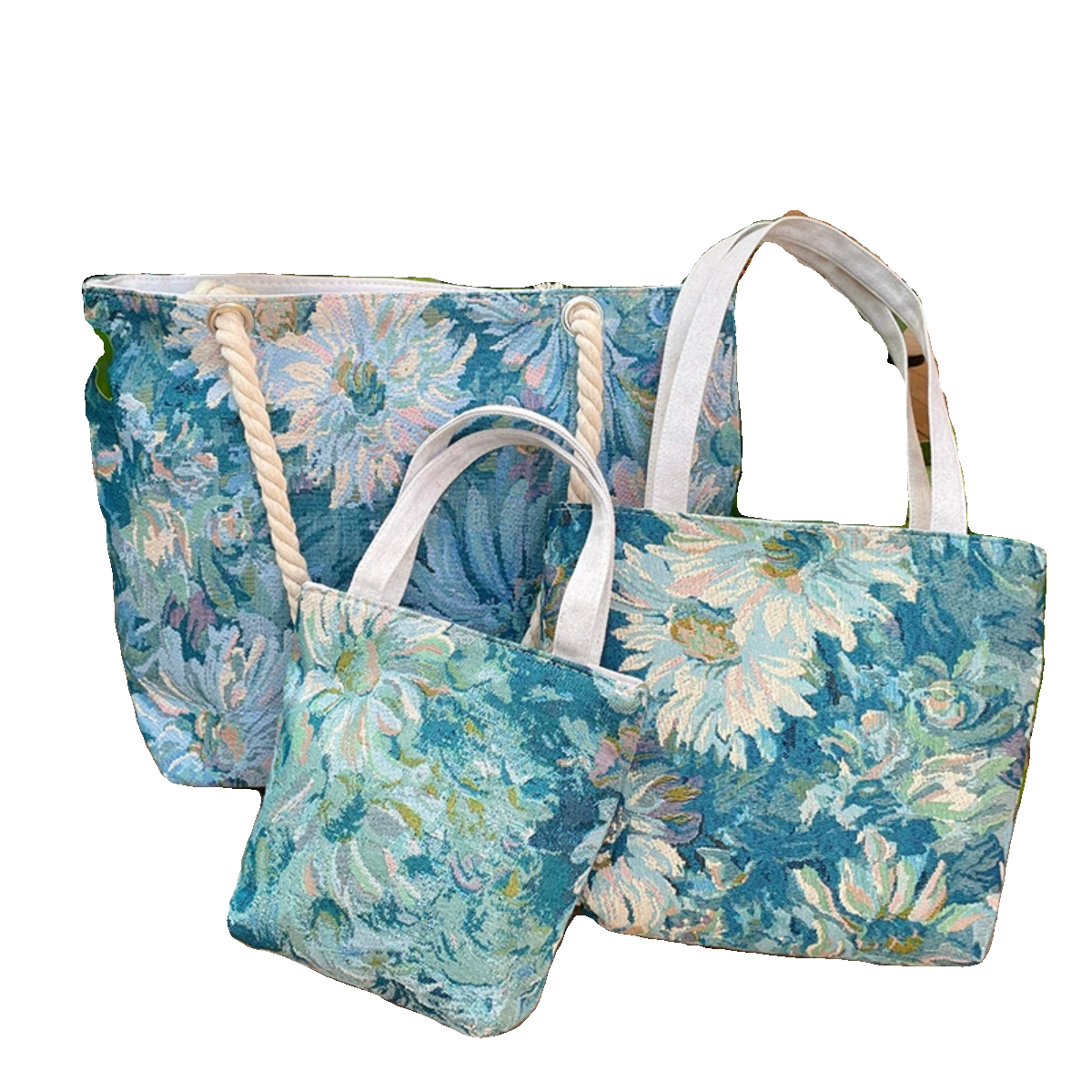 莫奈花园文艺小清新帆布包学生书包补习单肩包大容量手提包购物袋 - 图3