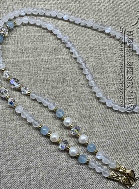 天然蓝月光石海蓝宝唐卡毛衣项链金色超闪泰国佛牌挂链可定做款式