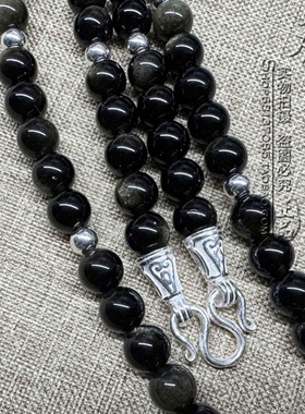 天然金曜石双层毛衣唐卡项链S925纯银配饰佛牌挂链可定制其他款式