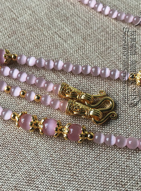 粉色猫眼不对称泰国佛牌双层挂链