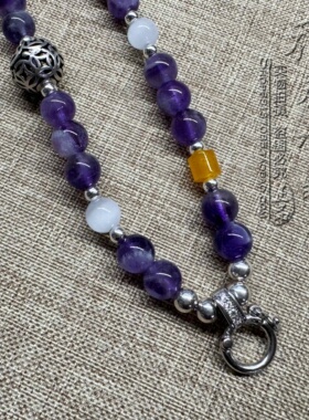 天然梦幻紫水晶唐卡项链S925纯银配件泰国佛牌毛衣挂链可定制