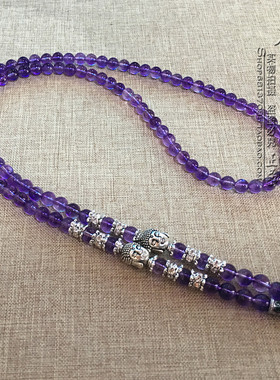 天然紫水晶毛衣唐卡项链银色泰国蝴蝶佛牌挂链 可订做其他款式