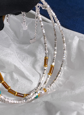 天然虎眼石串珠手链女纯银