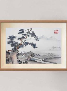 史努比夜半小夜曲复古山水画仿古画搞笑挂画古代风山水画相框摆台