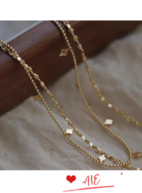 镀K金法式复古双层叠戴菱片项链精致通勤气质高级颈链锁骨链