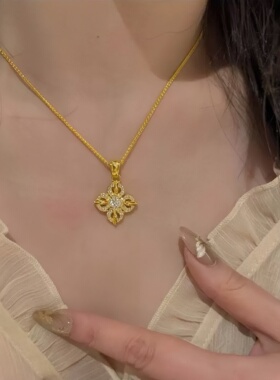 镀K金宫廷复古雕花镶钻十字金刚杵项链女款高级感轻奢锁骨链