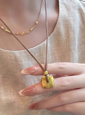 铜合金小方块吊坠小众编织项链礼物送女友