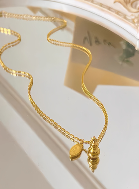 适用18k金招财葫芦项链女新款潮长款锁骨链网红高级感毛衣链