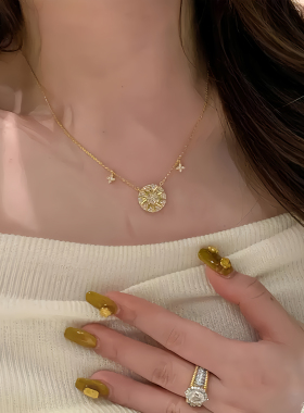 镀K金法式轻奢中古星芒罗盘满钻项链小众高级感精致