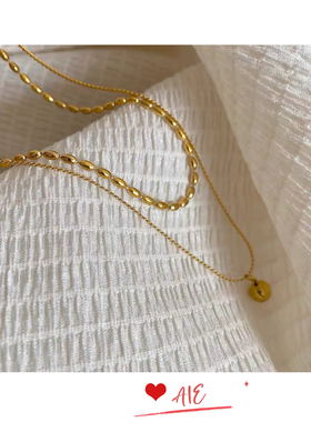 镀K金双层项链圆珠叠戴钛钢不褪色锁骨链ins冷淡风高级感女网红