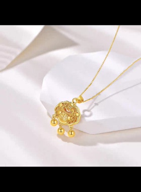 合金项链平安锁小众富贵长命锁吊坠气质轻奢时尚铃铛流苏设计