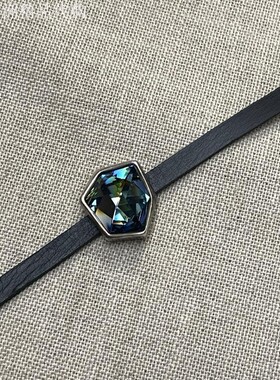 国现 西班牙UNOde50 蓝水晶牛皮手链颈链Choker欧美做旧轻奢手工