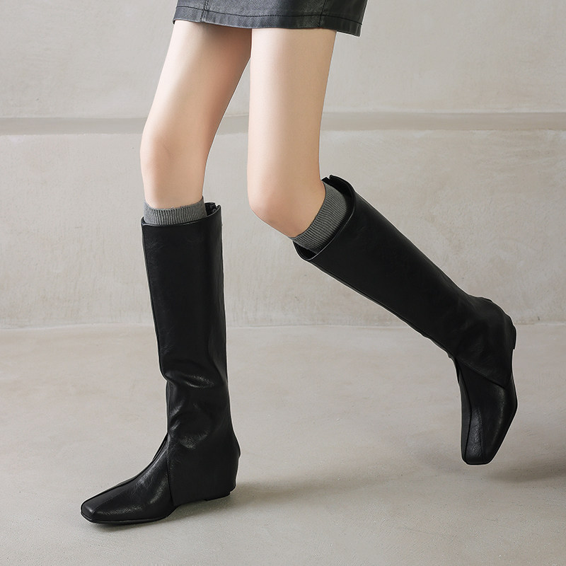 林三满~拉伸腿型⭐平底1cm 内增高不过膝长靴女洋气百搭骑士靴,淘宝优惠券,粉丝福利购,淘宝优惠卷