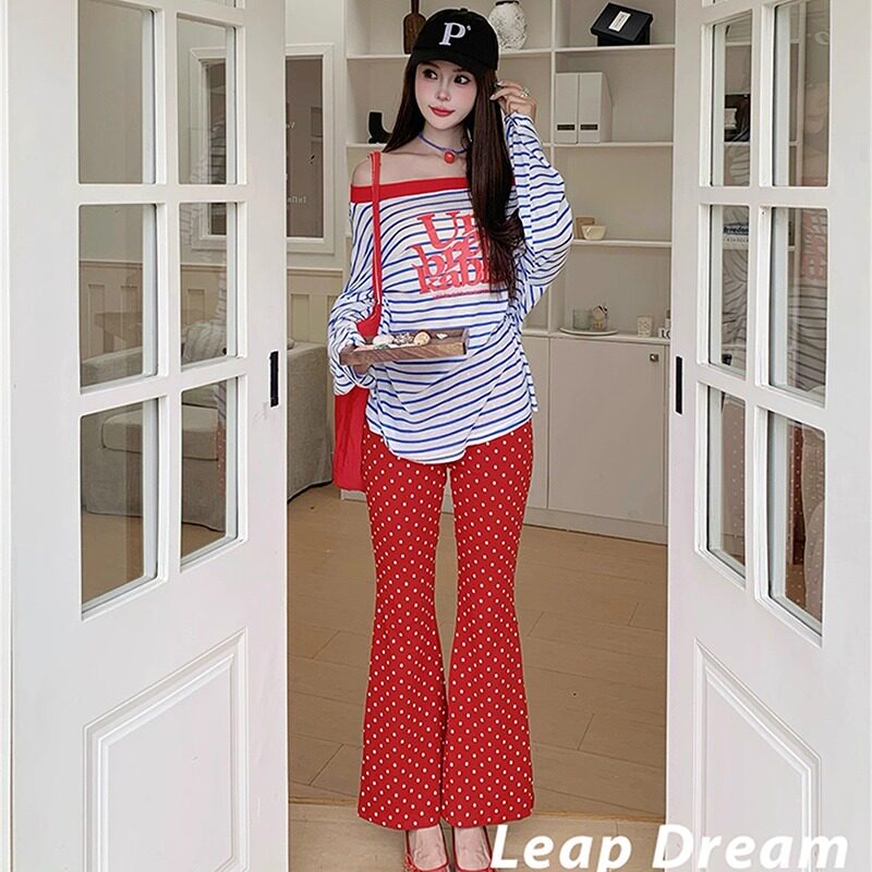 Leap Dream 波点高腰微喇叭休闲裤女显瘦百搭长裤 - 图2