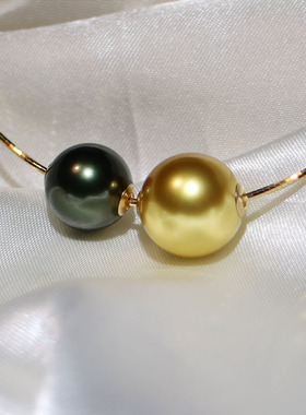 挚彩珠宝双色黑浓金白手工珍珠正圆强光18K锁骨颈链吊坠路路通女