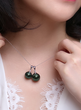 挚彩水滴设计双珠吊坠正圆强光黑珍珠项链大溪地珍珠戒指耳环套装