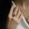 Zhicai new purple pearl and shell bead ring 11mm perfect round extremely bright 18K gold plated freshwater pearl ring for women
