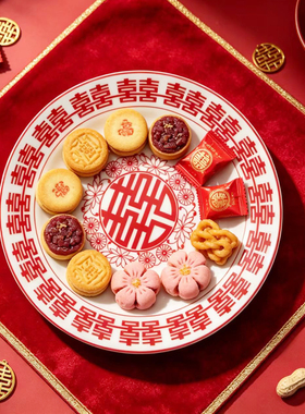 婚庆红陶瓷8寸喜盘果盘