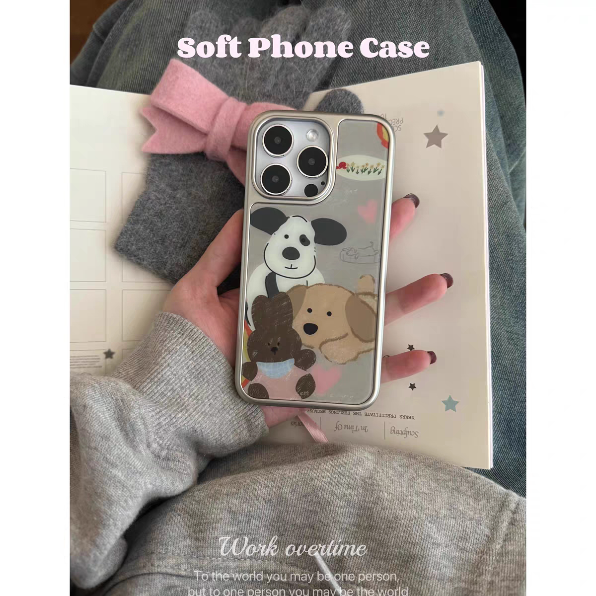 个性幸运睡前故事简约电镀银边软壳适用于苹果手机壳iPhone16promax亚克力15pro/14/13/12/11新款可爱高级感