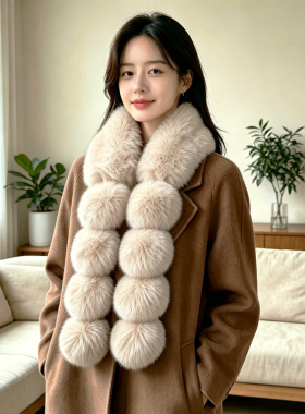 环保狐狸毛毛领围巾加厚保暖双面仿皮草柔软蓬松女冬季围脖磁吸扣