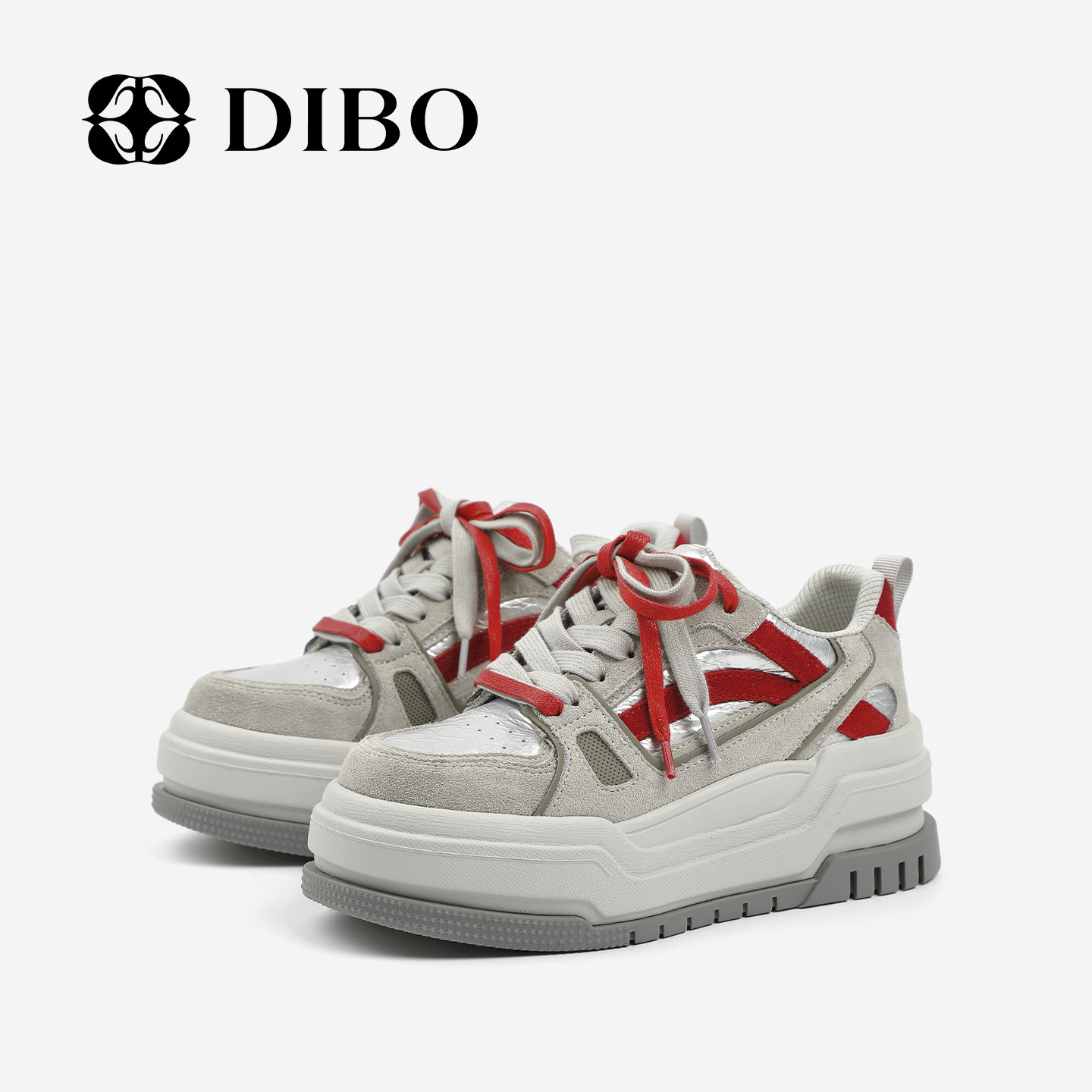 DIBO碲铂商场同款百搭厚底板鞋女2026年春季新款真皮休闲鞋女,淘宝优惠券,粉丝福利购,淘宝优惠卷