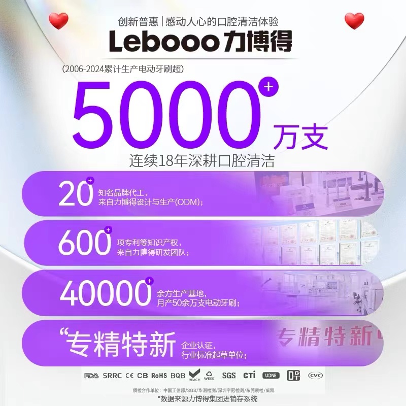 Lebooo力博得电动牙刷悦心成人情侣套装生日礼物盒全自动智能声波