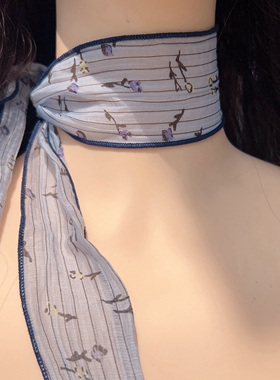 韩版个性气质百搭蓝色条纹碎花长款飘带项圈颈带choker项链