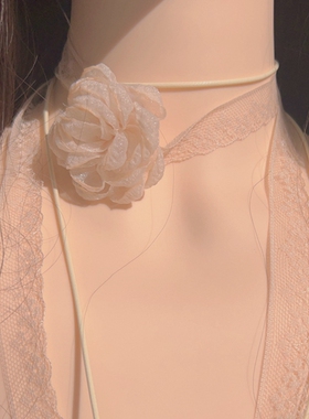 小众设计超温柔仙气裸色蕾丝花朵叠戴项圈颈带choker少女气质项链