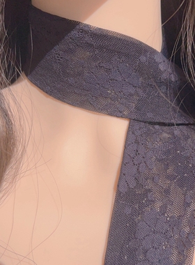 法式性感气质百搭黑色蕾丝长款飘带绑带项圈颈带choker窄围巾丝巾