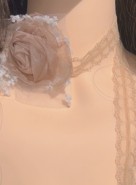 原创设计气质个性咖色双层叠戴蕾丝网纱大花朵飘带项圈颈带choker