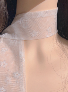 韩版纯欲风白色蕾丝长款飘带项圈颈带少女甜美气质百搭窄围巾丝巾