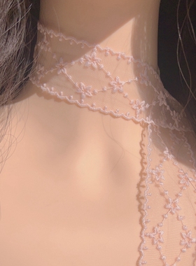 超仙气甜美温柔纯欲风粉色蕾丝刺绣项圈颈带choker少女飘带窄围巾