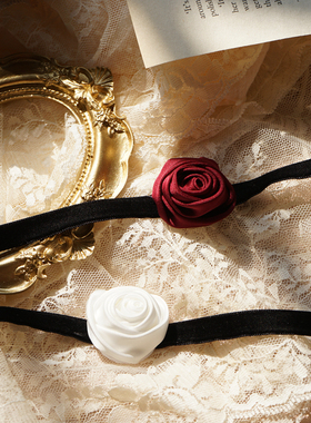 赫本风复古气质小众设计玫瑰花朵丝绒choker锁骨链性感百搭项链女