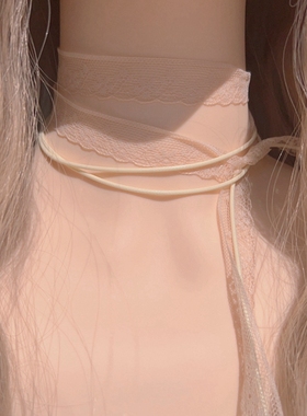 叠戴层次感温柔仙气杏色蕾丝花边飘带长款颈带项圈长条丝巾choker