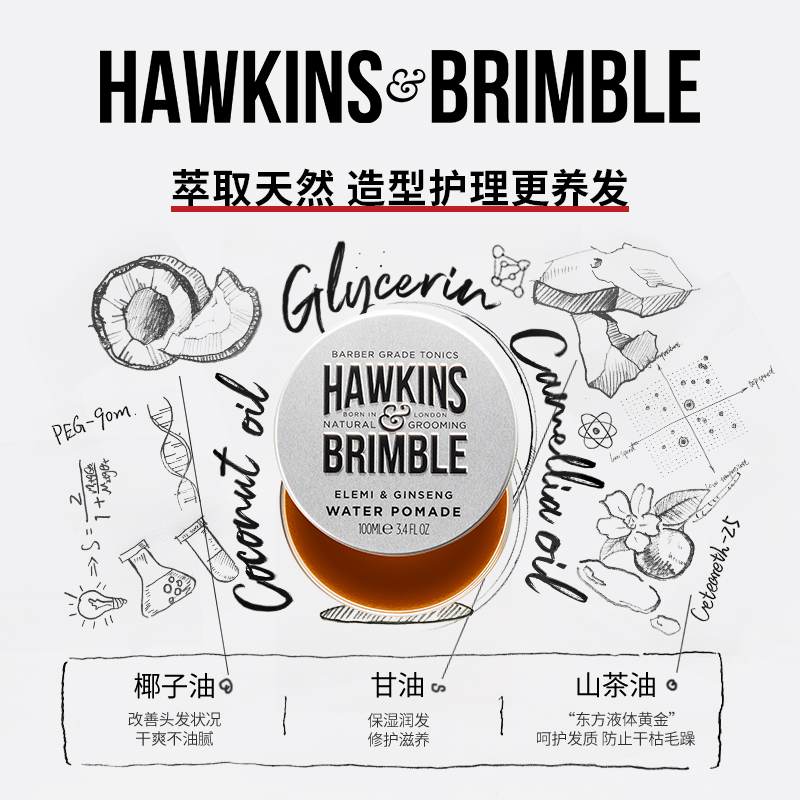 HAWKINS霍金斯小银罐水基发油男士定型保湿复古大背头发蜡发泥-图1