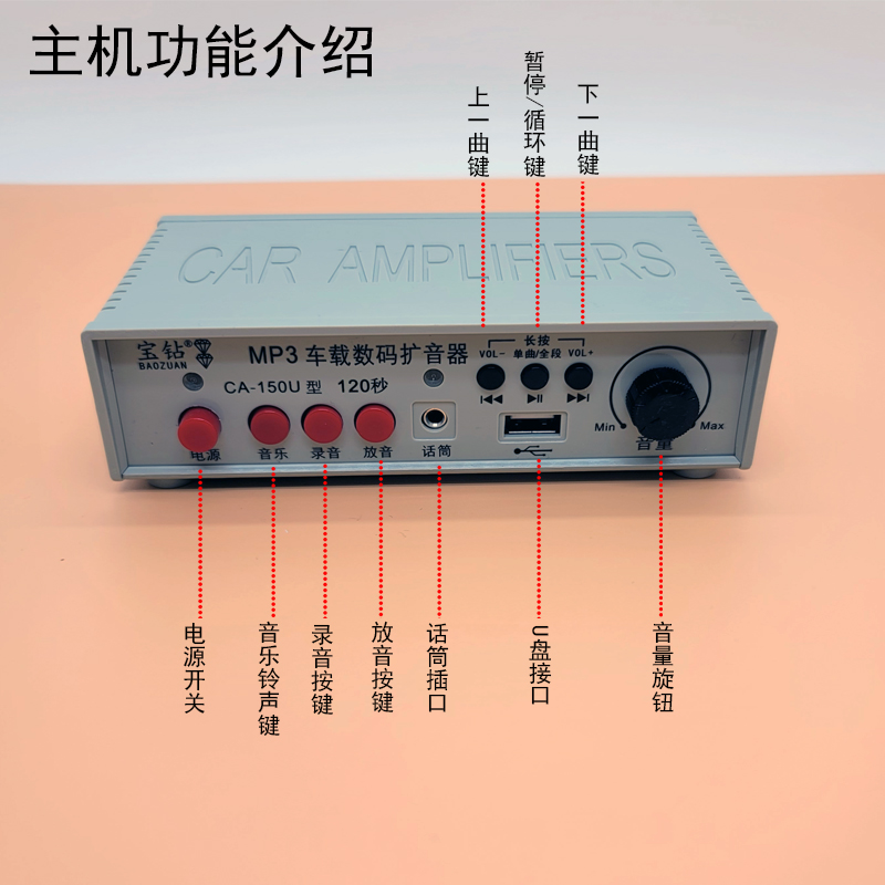 车载叫卖扩音喇叭12V24广告宣传循环录音播放器/蓝牙插卡喊话防雨