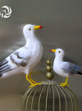 仿真小鸟真羽毛海鸥摆件