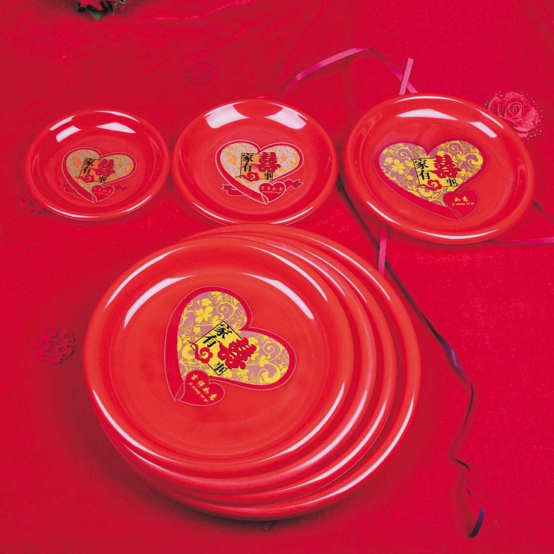 结婚庆托盘喜庆婚礼圆形糖果红盘子糖果盘红色茶盘结婚用品布置 - 图2