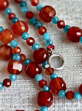 小众品牌 OG Loc 手作天然红玛瑙磷灰石 纯银扣项链 支持定制长度