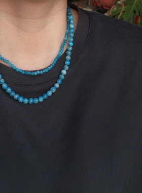 小众品牌  OG Loc 高货天然原矿蓝磷灰石原色串珠银扣项链