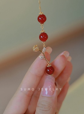 新款网红直播同款红色玫瑰红玛瑙