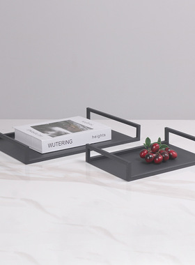 简约现代黑色金属几何收纳长托盘