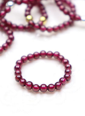 新款网红直播同款天然酒红石榴石戒指圆珠指14K金珠食指戒女人石