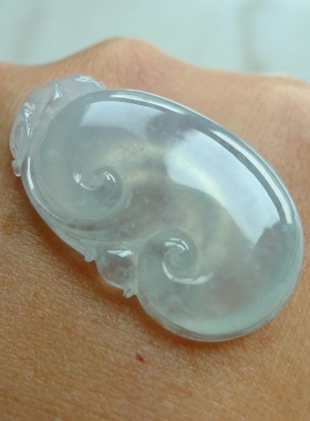 冰种雪花棉翡翠如意 天然A货玉石吊坠玉坠鉴定特价