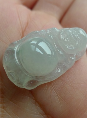 冰种飘绿水灵饱满翡翠站佛公 天然翡翠A货