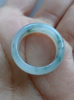 老种化地起胶莹光飘蓝花翡翠指环戒指 天然翡翠A货