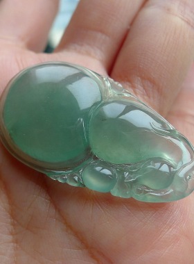 寒玉翡翠 冰种蓝水葫芦貔貅 39.4-22.4-5.2 天然翡翠A货