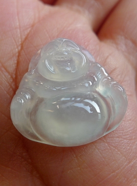 寒玉翡翠 冰种化地莹光A货翡翠佛 19.5-19.5-4.8