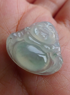 寒玉翡翠 冰种强光飘花A货翡翠佛 19-20.2-5