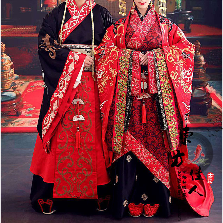 长歌行之秀丽江山中式婚礼男女情侣红色古装喜服奢华汉服新娘服 - 图0